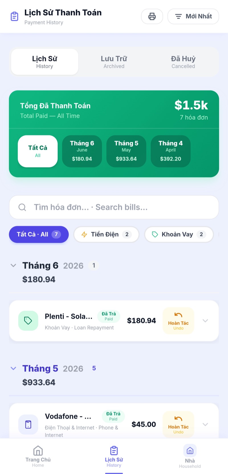 Payment history